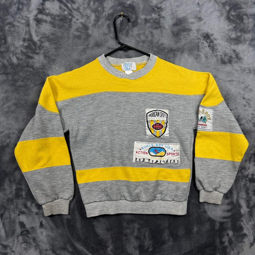 Bugle Boy Sweatshirt Boys Medium Grey Yellow Colorblock Vintage Action Sports
